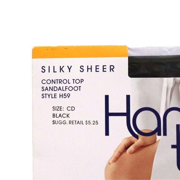 Hanes too Silky Panty Hose Sheer Control Top Sandalfoot Black Size CD - Picture 2 of 3